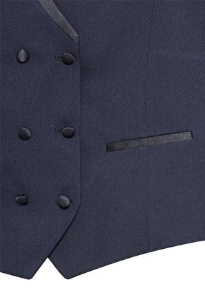 Lacivert Slim Fit Armürlü Sivri Yaka 6 Drop Smokin & Damatlık