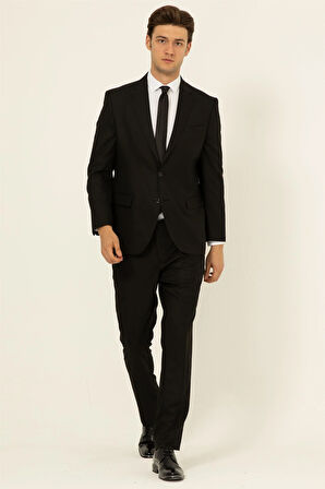 Siyah Regular Düz Mono Yaka 4 Drop Klasik Takım Elbise