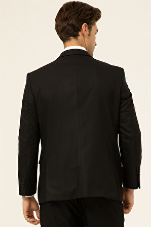 Siyah Regular Düz Mono Yaka 4 Drop Klasik Takım Elbise