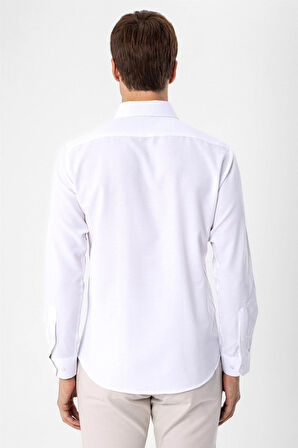 Beyaz Slim Fit Düz Düğmeli Yaka Gömlek