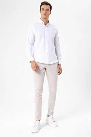 Beyaz Slim Fit Düz Düğmeli Yaka Gömlek