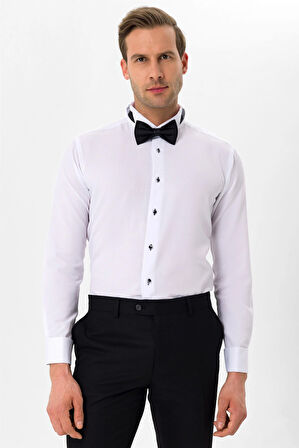 Siyah Slim Fit Düz Ata Yaka Gömlek