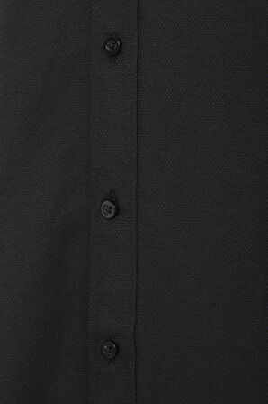 Siyah Regular Armürlü Klasik Yaka Gömlek