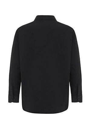 Siyah Regular Armürlü Klasik Yaka Gömlek