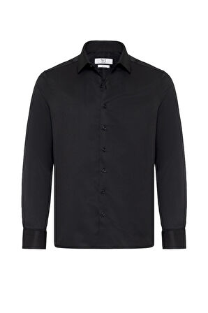 Siyah Slim Fit Düz Klasik Yaka Gömlek