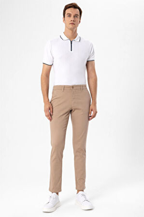 Bej Slim Fit Armürlü Pantolon