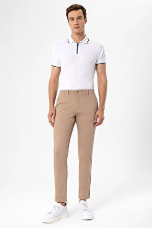 Bej Slim Fit Armürlü Pantolon