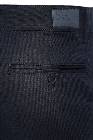 Lacivert Slim Fit Armürlü Pantolon