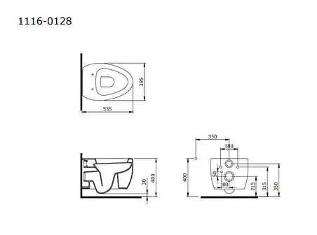 Bocchi Etna Asma Klozet Mat Siyah 1116-004-0128 Kapak Dahil