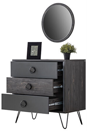 Black New Genç Odası - 3 Kapılı Dolap, Karyola, Komodin, Şifonyer