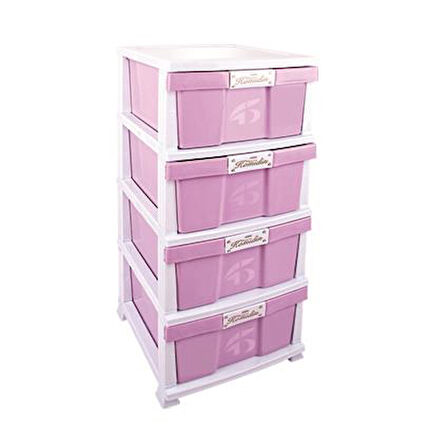 Omnipazar SRL-4003 Plastik Düz Komidin Mutfak Sebzelik 4 Katlı Pembe