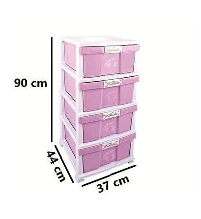 Omnipazar SRL-4003 Plastik Düz Komidin Mutfak Sebzelik 4 Katlı Pembe