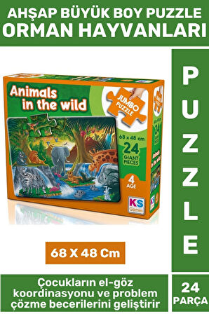 Eğlenceli Eğitici Görsel Algı Problem Çözme Becerisi Çocuk Puzzle 24 Prça Büyük Boy ORMAN HAYVANLARI