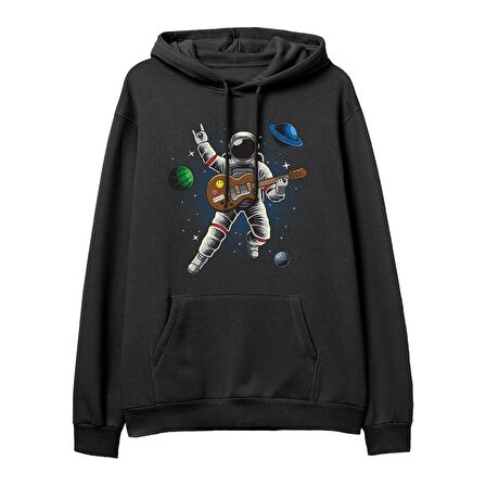 Astro-12  Baskılı Siyah Hoodie