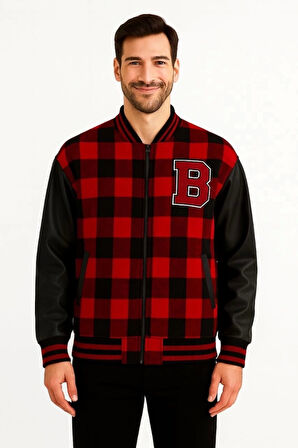 MDB Kolları uni Deri Içi Astarlı Oduncu Kolej Içi Ceket  Bordo