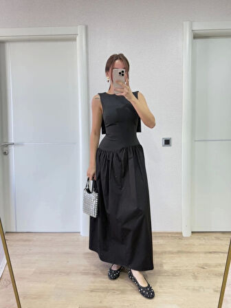 MDB Arkası Kanatlı Uzun Elbise iyah