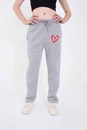 MDB Oversize Boru Paça Baskılı Eşofman Pantolon  Gri