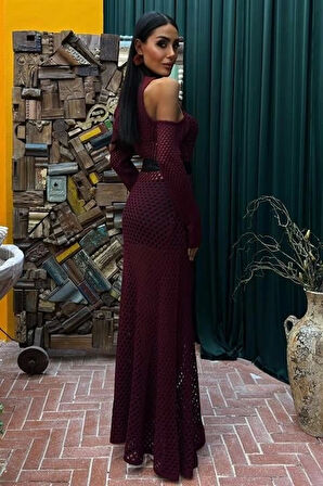 MDB Saten Kuşaklı Ajurlu Triko Elbise 2847