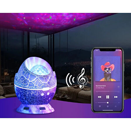 MDB Çatlak Dinozor Yumurtası Tasarımlı Projektörlü Gece Lambası Bluetooth Özellikli
