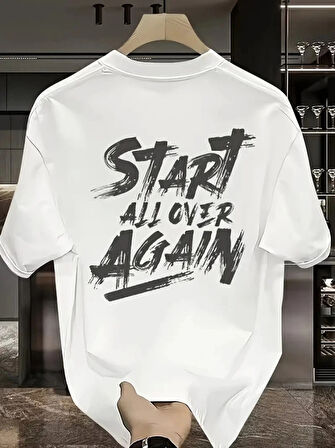 MDB Baskılı Oversize Bisiklet Yaka Tshirt  Beyaz