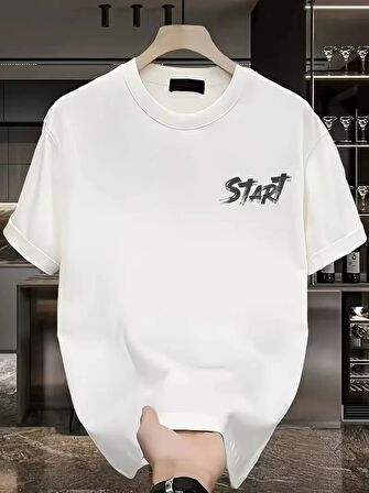 MDB Baskılı Oversize Bisiklet Yaka Tshirt  Beyaz