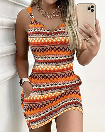 MDB Kadın Askılı Fermuarlı Cepli Süprem Mini Elbise