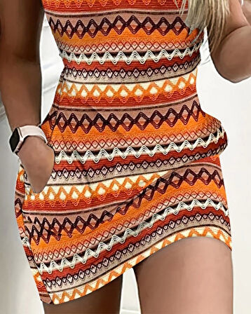 MDB Kadın Askılı Fermuarlı Cepli Süprem Mini Elbise