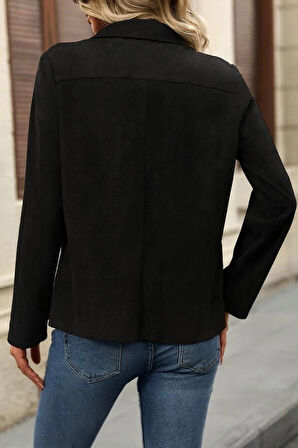 MDB Kadın Uzun Kollu önü Açık Yakalı Süet Ceket