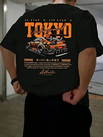 MDB Baskılı Oversize Bisiklet Yaka Tshirt  iyah