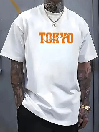 MDB Baskılı Oversize Bisiklet Yaka Tshirt  Beyaz