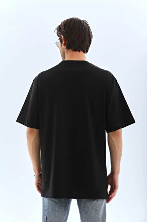 MDB Unisex Oversize Taşlı Bisiklet Yaka Thirt  iyah