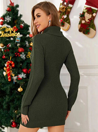 MDB Kadın Uzun Kollu Balıkçı Yaka Kısa Triko Elbise