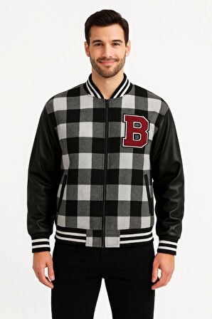 MDB Kolları uni Deri Içi Astarlı Oduncu Kolej Içi Ceket  Gri