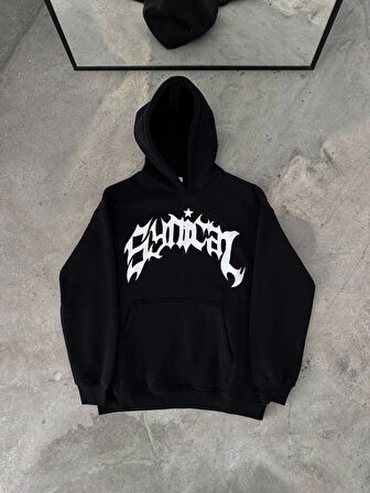 MDB Üç İplik Kapşonlu Baskılı Oversize weathirt iyah