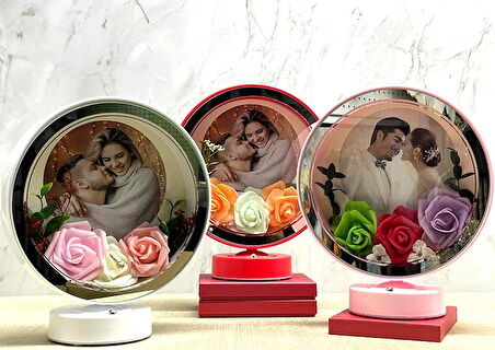 MDB Kişiye Özel Gül Desenli Fotoğraf Alanlı Ledli Çerçeve