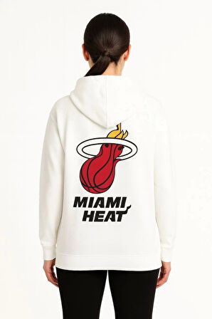 MDB Üç İplik Kapüşonlu Ön Ve Arka Baskılı weathirt Hoodie  Beyaz