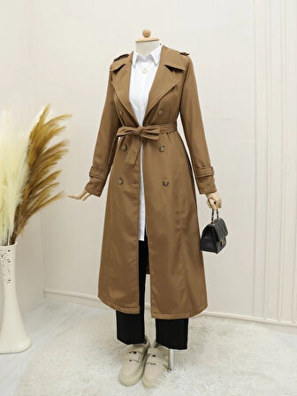 MDB Astarlı Kemerli Trenckot Taba