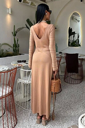 MDB Ajur Detaylı Bisiklet Yaka Triko Elbise 2861