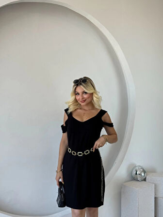 MDB Kadın Askılı oğuk Omuz Detaylı odal Elbise