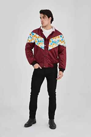 MDB Erkek İçi Astarlı İçten Yaka Kısmı Peluşlu Beyaz Şeritli Vintage Ceket  ürdüm