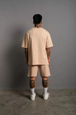 MDB Erkek Alev Baskılı İkili Şortlu Takım  Bej