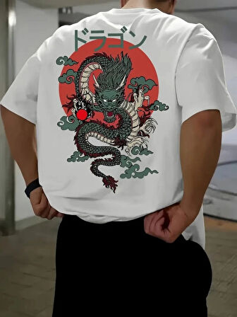 MDB Baskılı Oversize Bisiklet Yaka Tshirt  Beyaz