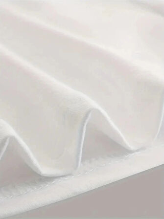 MDB Baskılı Oversize Bisiklet Yaka Tshirt  Beyaz