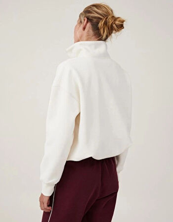MDB Oversize Yarım Farmuarlı Yakalı Basic weathirt  Beyaz