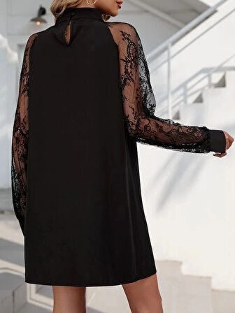 MDB Kadın Uzun Kollu Damla Detaylı Sandy Mini Elbise