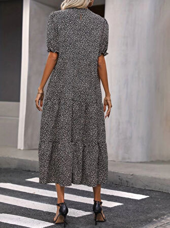 MDB Kadın Mini Leopar Desen Midi üç Kat Elbise