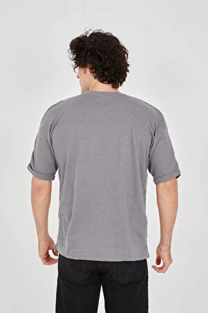MDB Unisex Jakar Kumaş Rahat Kol Thirt  Gri