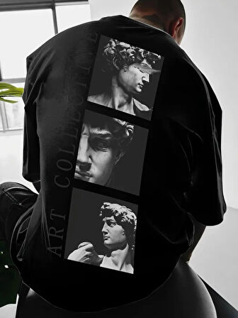 MDB Baskılı Oversize Bisiklet Yaka Tshirt  iyah