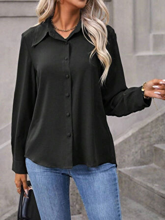 MDB Kadın Uzun Kollu Yakalı önden Düğmeli Aerobin Gömlek