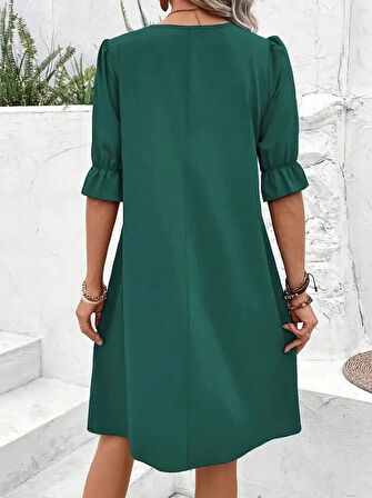 MDB Kadın Kısa Kollu V Yakalı Salaş Janjan Krep Elbise